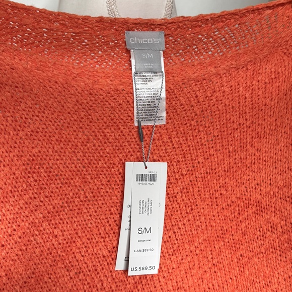 Chicos Poncho Orange Tape Yarn Knit Fringe Asymmetrical Pumpkin SZ Small Medium - Picture 11 of 15